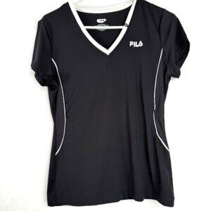 Women's FILA Sport Black and White V-Neck Top